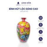  Bình hút lộc dáng cao, vẽ dệt gấm thêu hoa nổi trên gốm, họa tiết 3D, hoa nổi dát vàng cao 51cm 