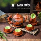  Bộ ấm chén kiểu gốc cây đắp hoa nổi kèm khay 400 ml 