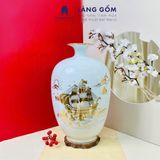  Bình hút lộc men trắng vẽ Thuyền Buồm Tài Lộc vàng 18k phong thủy 