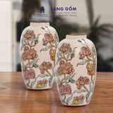  Lọ hoa vẽ tay hoạ tiết lá xanh hoa hồng 