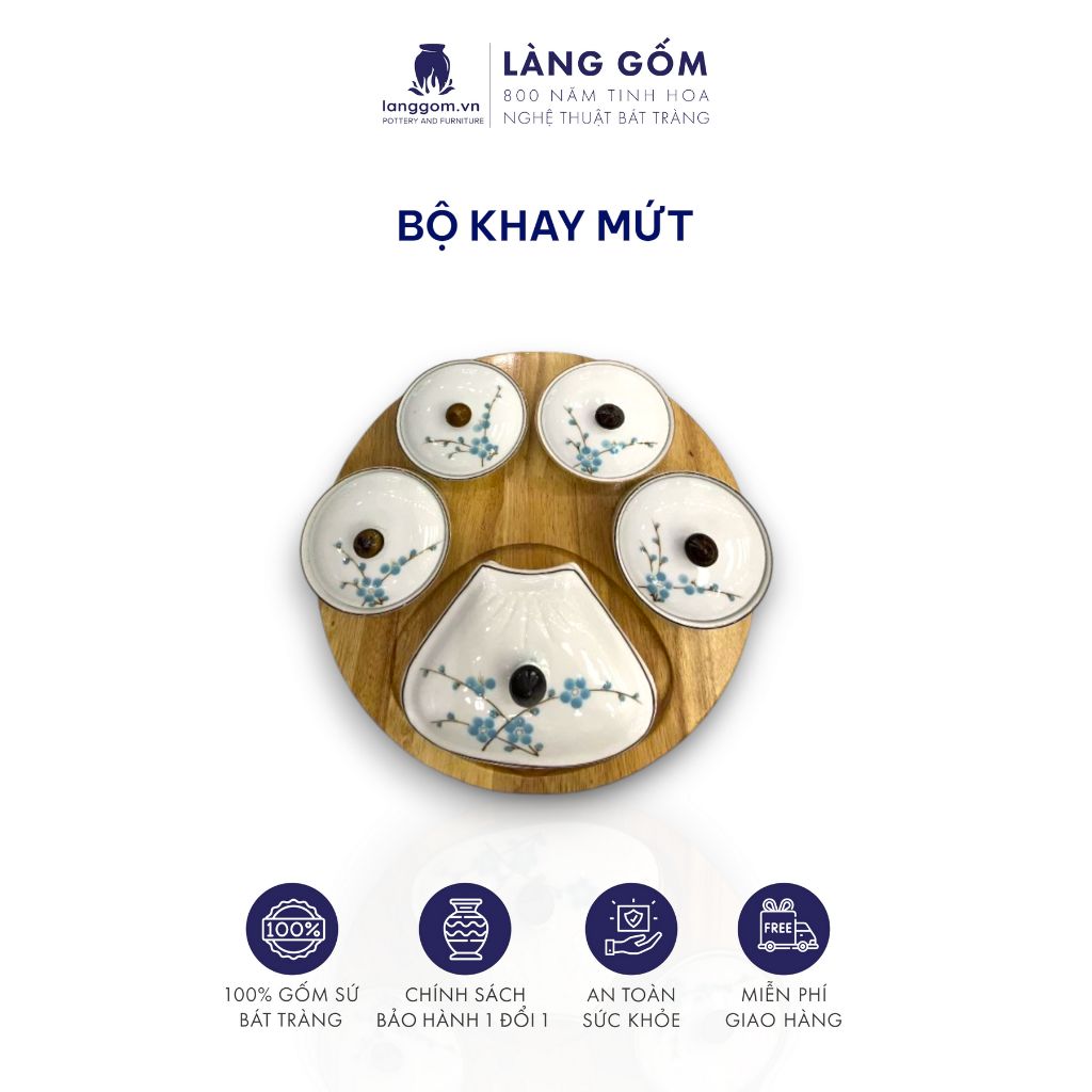  Bộ hũ mứt rẻ quạt 5 món kèm khay gỗ 
