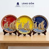  Đĩa Trang Trí Phong Thủy 05 Màu Men Ngũ Hành - Đắp Nổi Thuận Buồm Xuôi Gió Dát Vàng 18K - Quà Tặng Gốm Bát Tràng Cao Cấp 