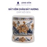  Bát hương men rạn đắp nổi họa tiết hoa sen 