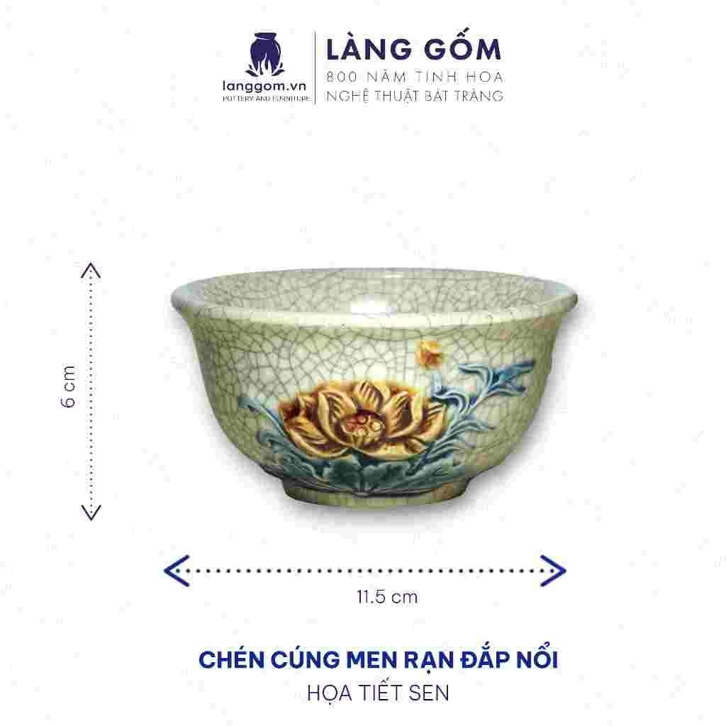  Bát cơm cúng men rạn đắp nổi 