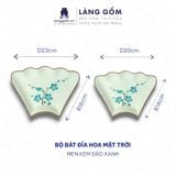  Bộ bát đĩa hoa mặt trời men kem đào xanh 