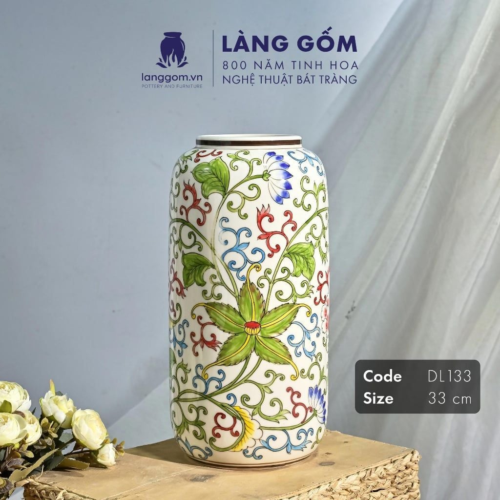  Bình hoa men màu họa tiết dây leo (TH) 