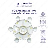  Bộ bát đĩa hoa mặt trời men trắng vẽ họa tiết vẽ tay 