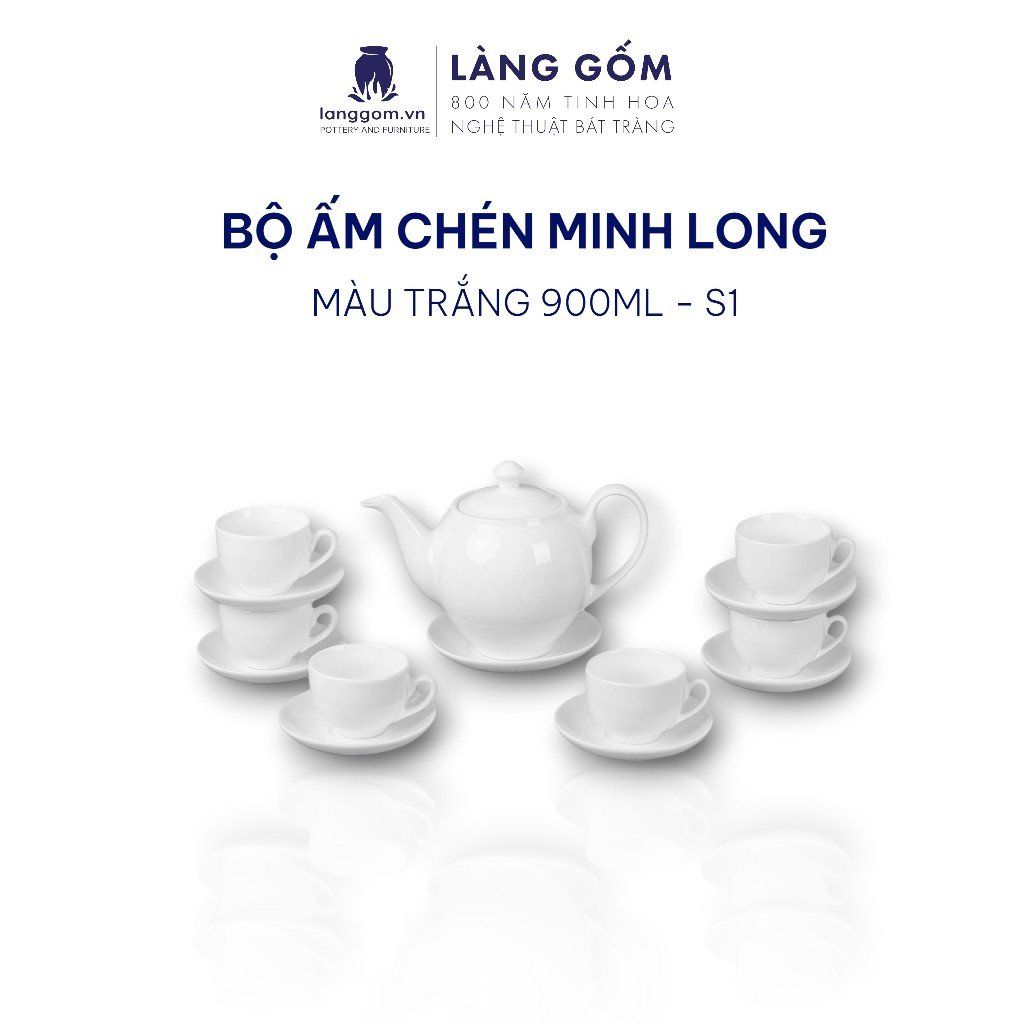  Bộ ấm chén men trắng kiểu Minh long 