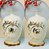  Bình hút lộc dáng cao men trắng vẽ vàng kim 