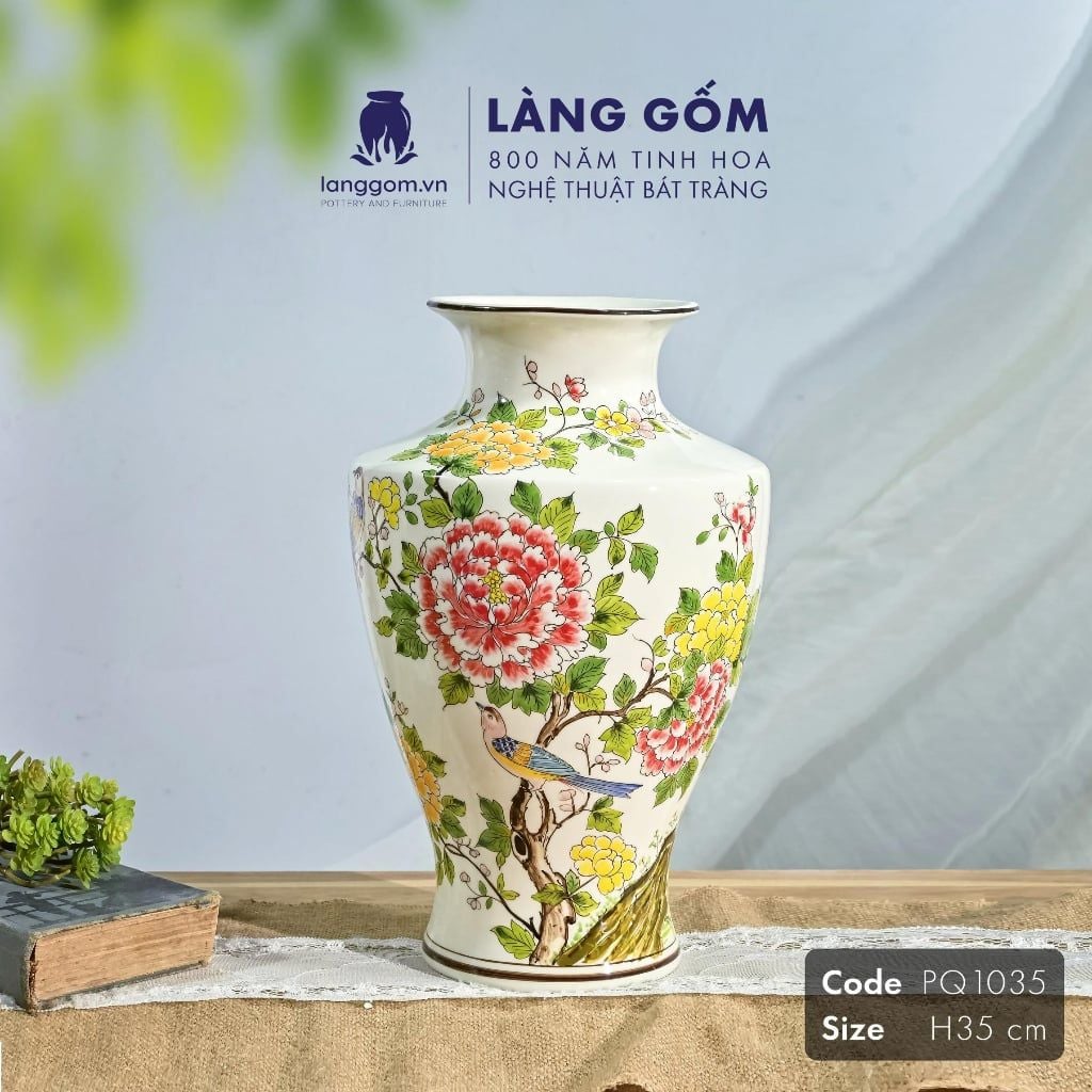  Bình hoa men màu vẽ tay họa tiết hoa phú quý 