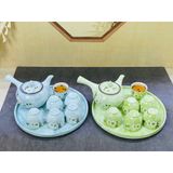  Bộ ấm chén dáng chuôi màu vân đá vẽ đào trắng, dung tích 330ml 