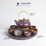  Bộ ấm chén quai đồng men hỏa biến màu nâu trầm 