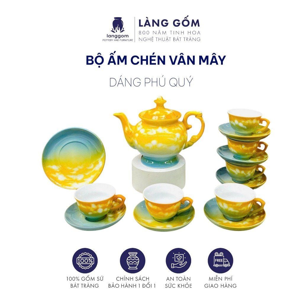  Bộ ấm chén vân đá màu Vân Mây 