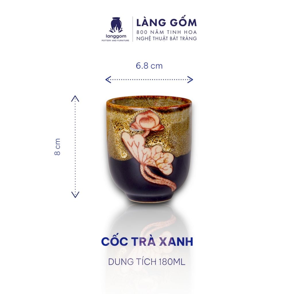  Cốc trà xanh không quai men hỏa biến dung tích 180ml 
