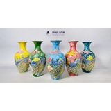  Lục bình phong thủy vân đá vẽ tay dệt gấm thêu hoa - Vẽ nổi 3D chim công hoa đào 