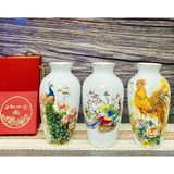  Bình hoa men trắng viền vàng kim vẽ cảnh 