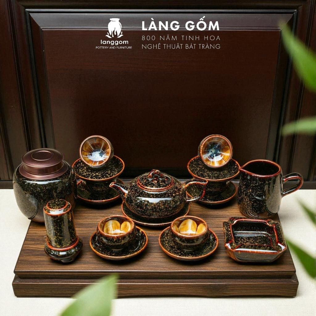  [SẢN PHẨM TẾT 2026] Bộ ấm chén uống trà men hỏa biến màu hoàng kim sa 