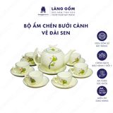  Bộ ấm chén dáng Bưởi cành họa tiết vẽ hoa 
