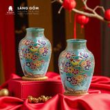  Lọ hoa vẽ bách hoa chấm màu dáng vại cổ ngăn, họa tiết trổ chim và cành mai - Gốm sứ Biên Hòa 