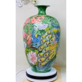  Bình hút lộc dáng cao, vẽ dệt gấm thêu hoa nổi trên gốm, họa tiết 3D, hoa nổi dát vàng cao 51cm 