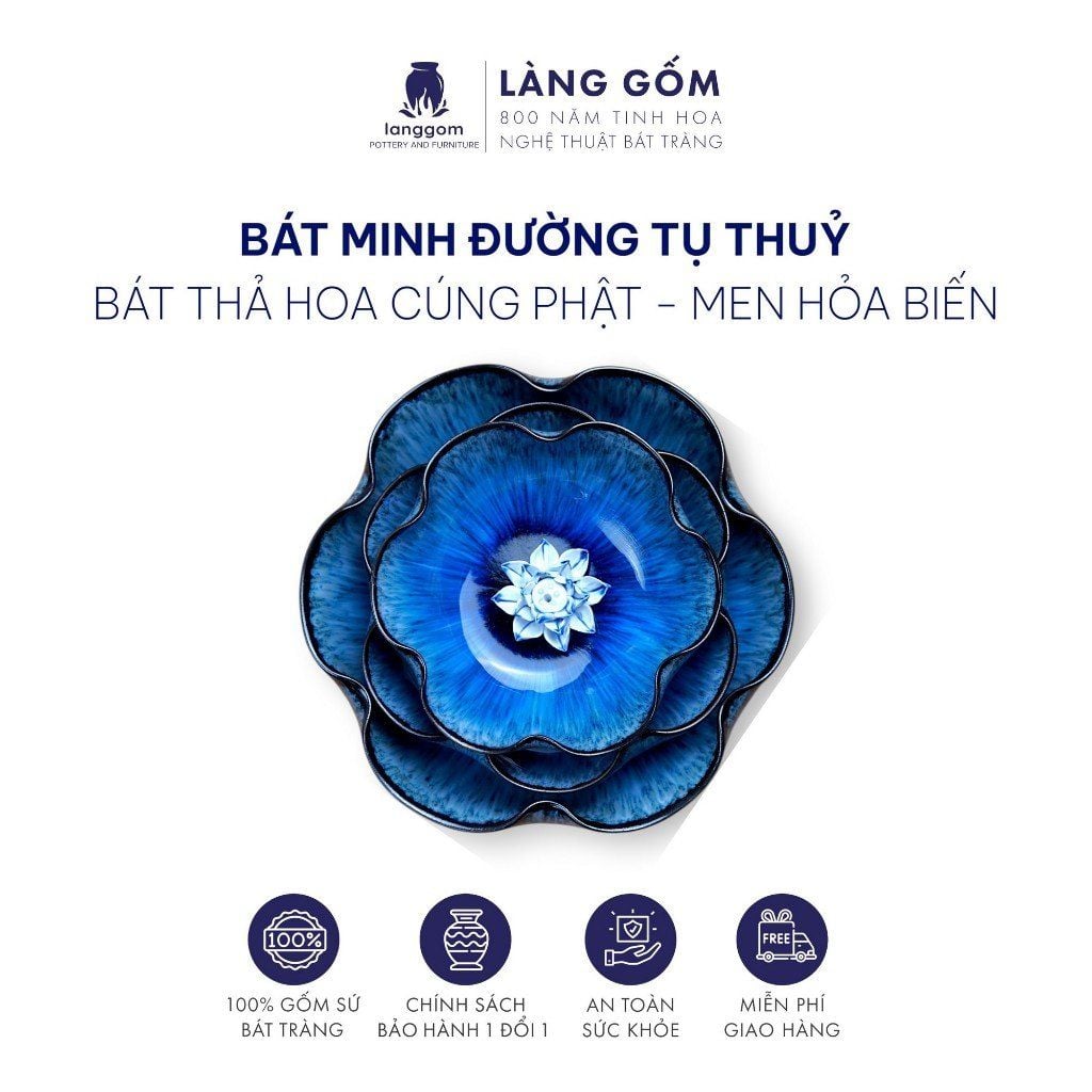  Bát minh đường tụ thủy, bát thả hoa cúng Phật, men hỏa biến phong thủy cao cấp 