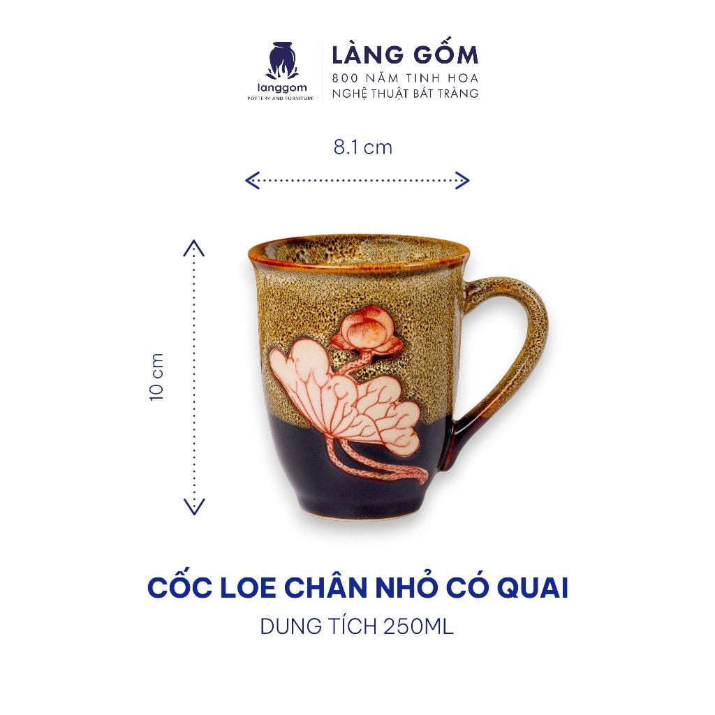  Cốc loe chân nhỏ có quai men hỏa biến 250ml, 320ml 