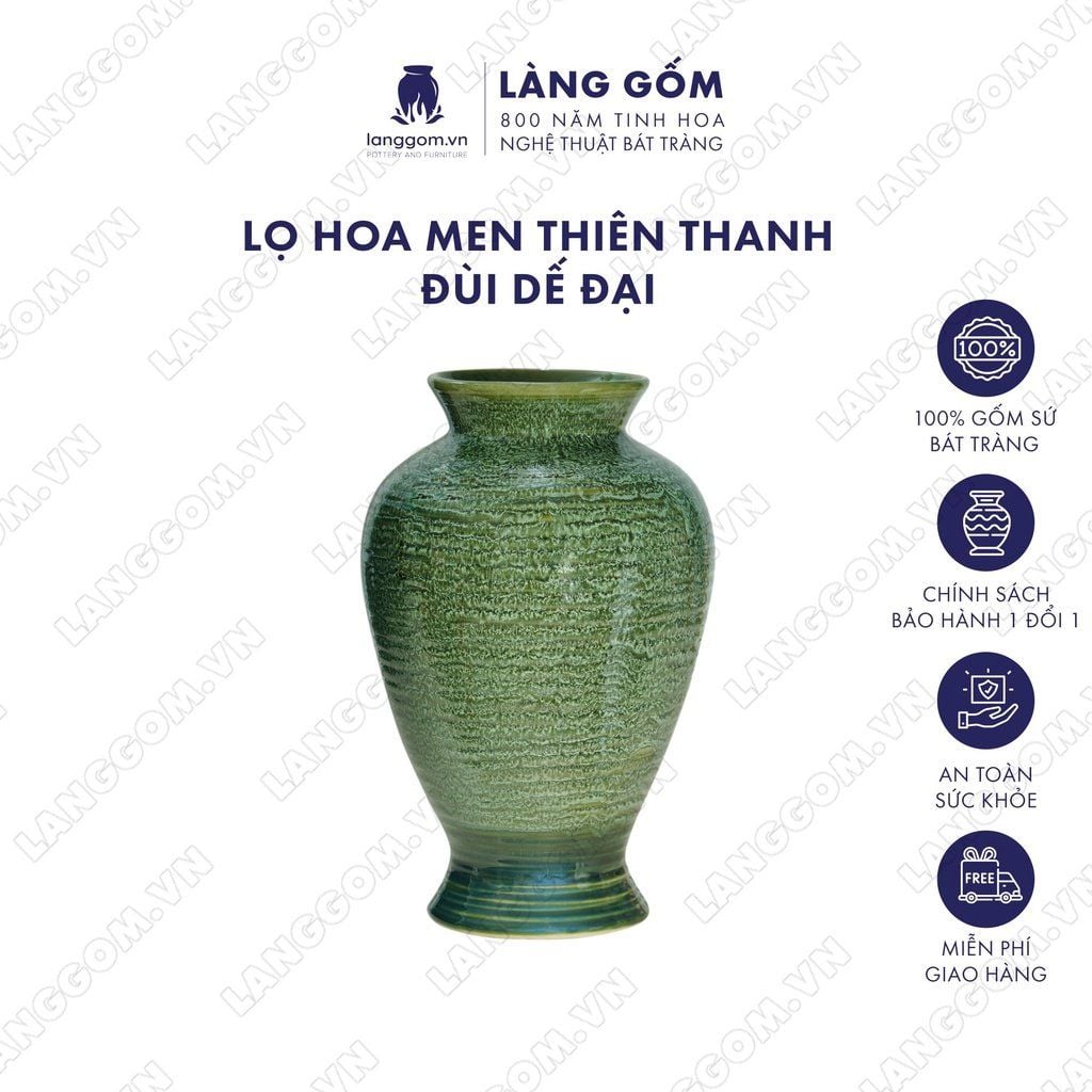  Bình hoa men hỏa biến dáng đùi dế đại màu thiên thanh 