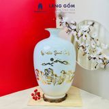  Bình hút lộc men trắng vẽ Thuyền Buồm Tài Lộc vàng 18k phong thủy 