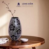  Lọ hoa men mát dáng bầu dục hoạ tiết vẽ gại màu đen 