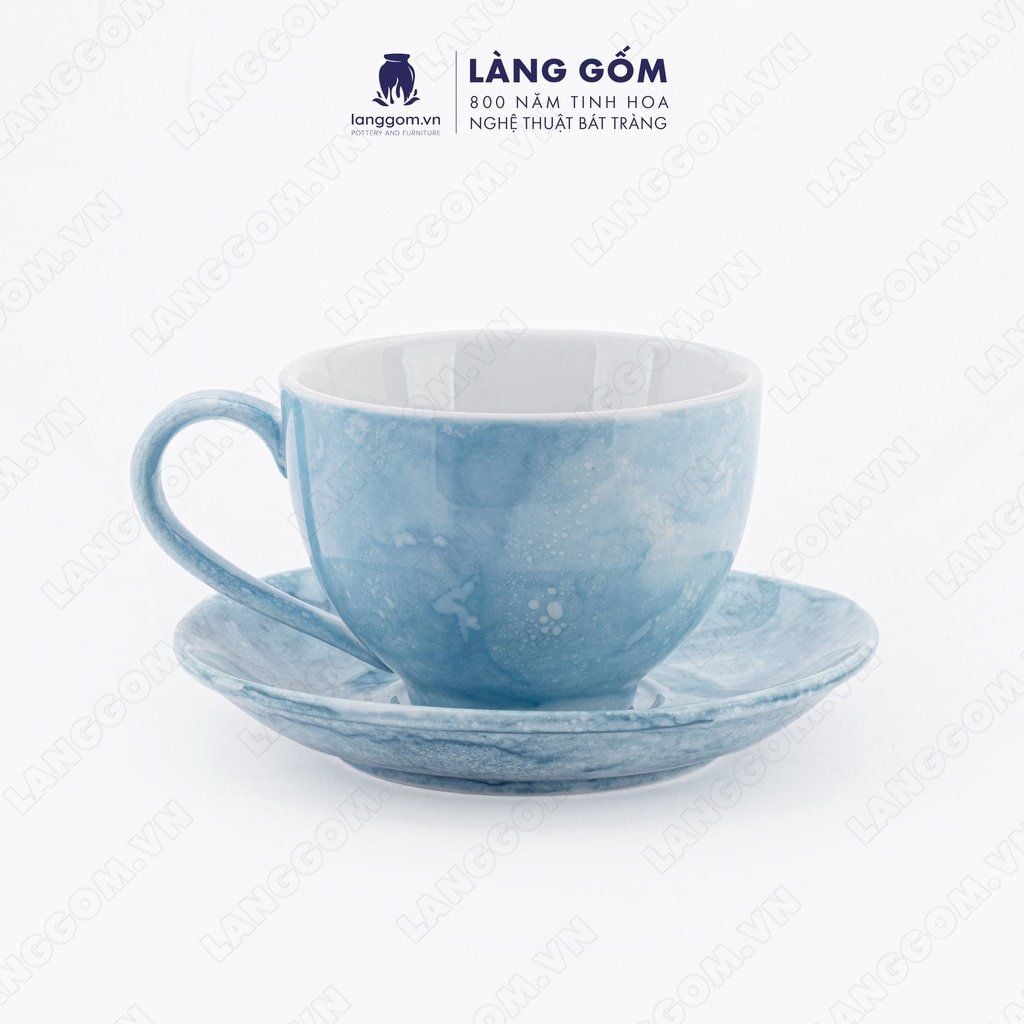  Bộ cốc đĩa gốm sứ kiểu Cappuccino dáng cao màu vân đá, dung tích 220ml 