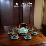  Bộ ấm chén men hỏa biến màu tuyết trắng và lục bảo 