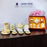  Bộ ấm chén Vinh Hoa Phú Quý màu vân đá vẽ nổi hoa đào trắng 