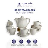  Bộ ấm chén uống trà men tuyết trắng dáng Hoa sen kèm đĩa lá sen - dung tích 750ml 