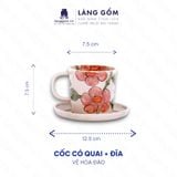 Bộ cốc đĩa gốm sứ Bát Tràng cao cấp họa tiết vẽ Hoa Đào 