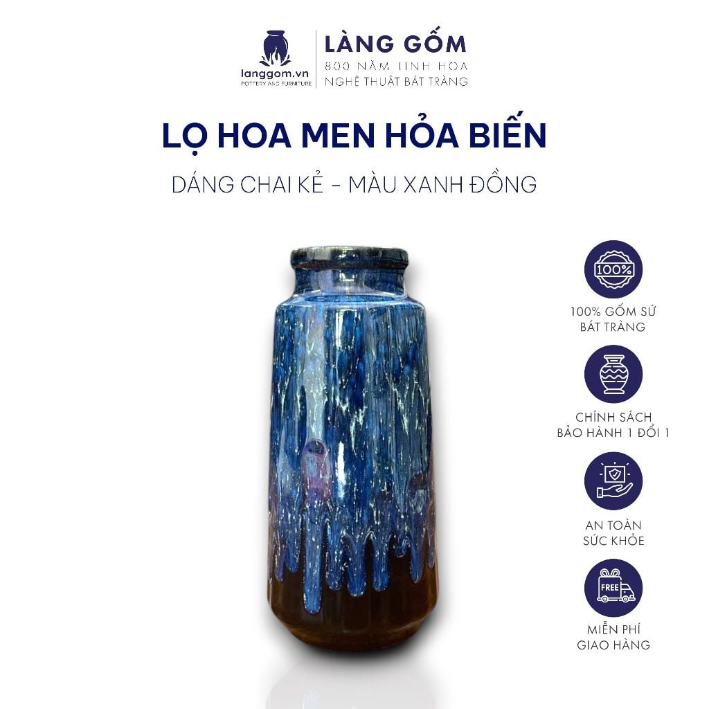  Bình hoa men hỏa biến dáng chai kẻ (TH) 