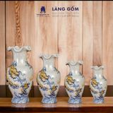  Bình hoa, lọ hoa bàn thờ miệng lượn, men rạn đắp nổi họa tiết Rồng, Chim Công Hoa Đào, Sen H24-60 cm 