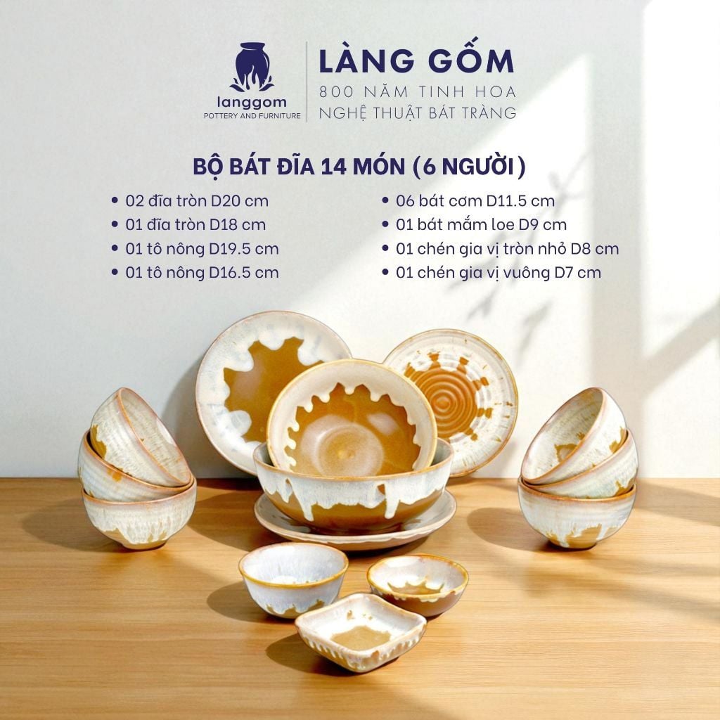  Bộ bàn ăn hoả biến 14 món - Màu thạch nhũ 