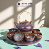  Bộ ấm chén quai đồng men hỏa biến màu nâu trầm 