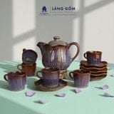  Bộ ấm chén uống trà men hỏa biến dáng Hoa sen, màu nâu trầm - dung tích 750ml 