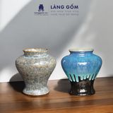  Bình hoa men hỏa biến dáng vò đĩa bay chân cao (TH) 