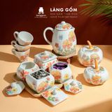  Hũ mứt sứ họa tiết vẽ tay thủ công dáng Quả Bí 