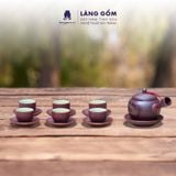  Bộ ấm chén dáng chuôi ganh khắc họa tiết hoa ban 