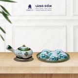  Bộ ấm chén dáng quai chuôi vẽ trúc xanh kèm khay tròn 