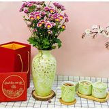  Bình hoa vân đá vẽ hoa đào trắng 