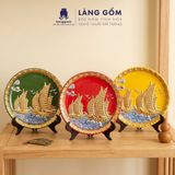  Đĩa Trang Trí Phong Thủy 05 Màu Men Ngũ Hành - Đắp Nổi Thuận Buồm Xuôi Gió Dát Vàng 18K - Quà Tặng Gốm Bát Tràng Cao Cấp 