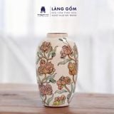  Lọ hoa vẽ tay hoạ tiết lá xanh hoa hồng 