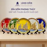  Đĩa Trang Trí Phong Thủy 05 Màu Men Ngũ Hành - Đắp Nổi Thuận Buồm Xuôi Gió Dát Vàng 18K - Quà Tặng Gốm Bát Tràng Cao Cấp 