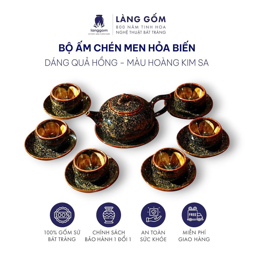  [SẢN PHẨM TẾT 2026] Bộ ấm chén uống trà men hỏa biến màu hoàng kim sa 