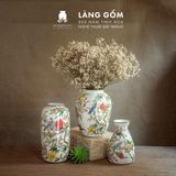  Bình hoa men màu họa tiết vẽ tay chim và hoa đào 