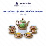  Bộ ấm chén phú quý vân đá Dệt gấm thêu hoa - vẽ nổi 3D hoa sen 